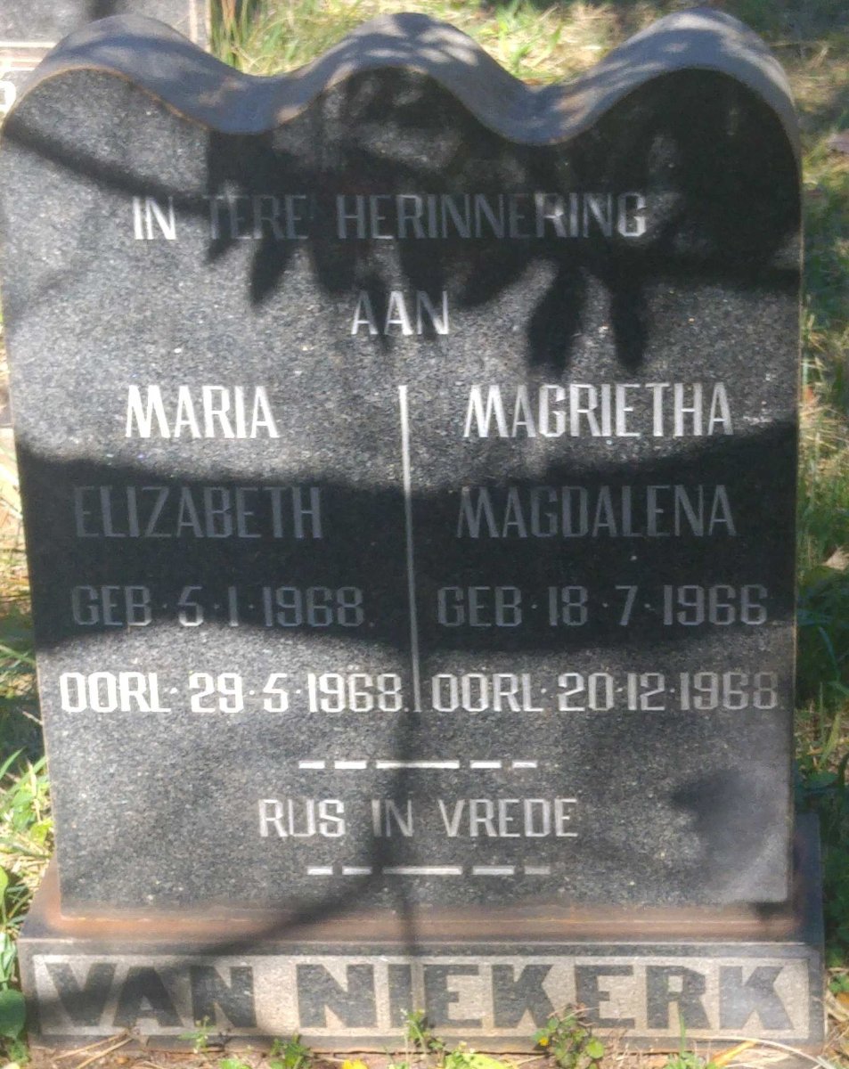 NIEKERK Maria Elizabeth, van 1968-1968 :: VAN NIEKERK Magrietha Magdalena 1966-1968