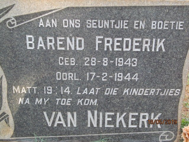 NIEKERK Barend Frederik, van 1943-1944