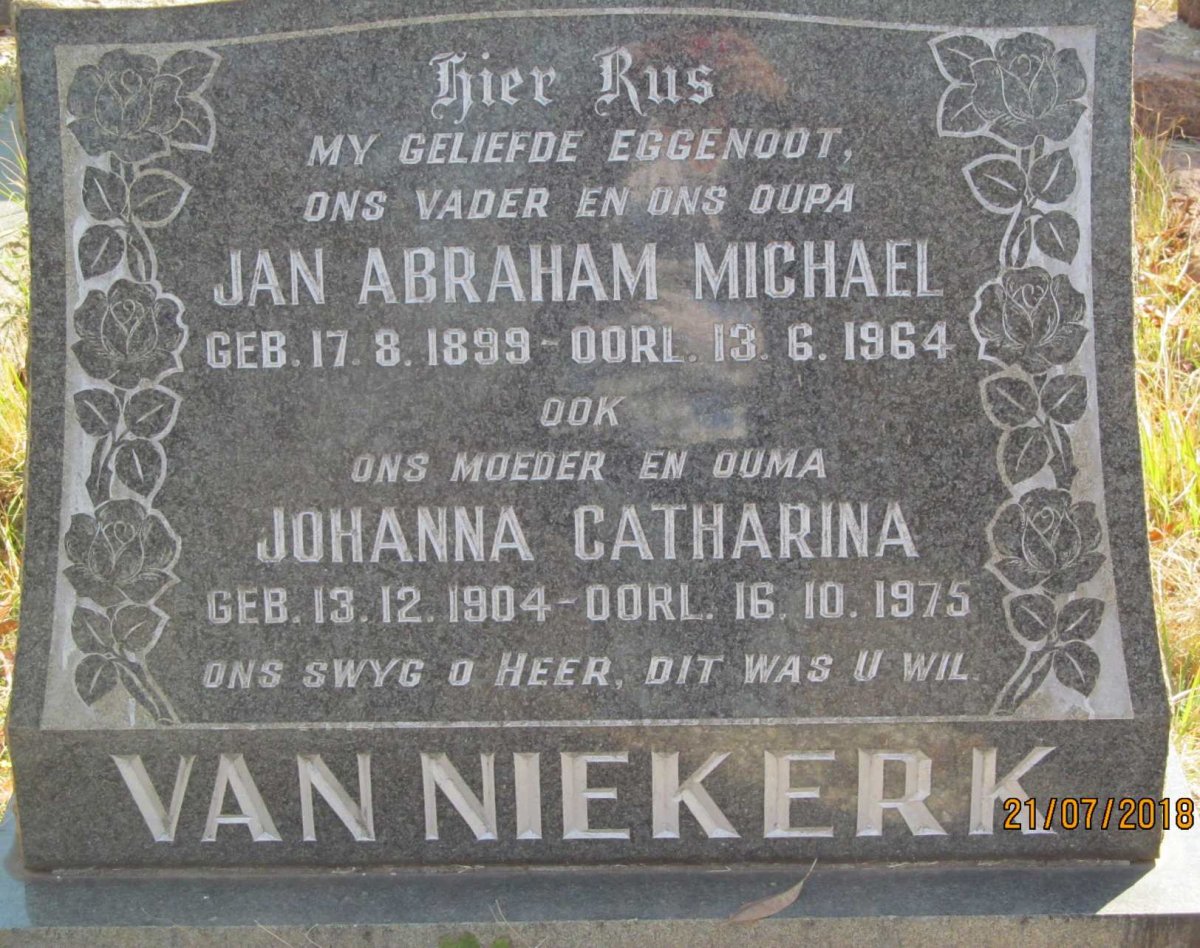NIEKERK Jan Abraham Michael, van 1899-1964 &amp; Johanna Catharina 1904-1975