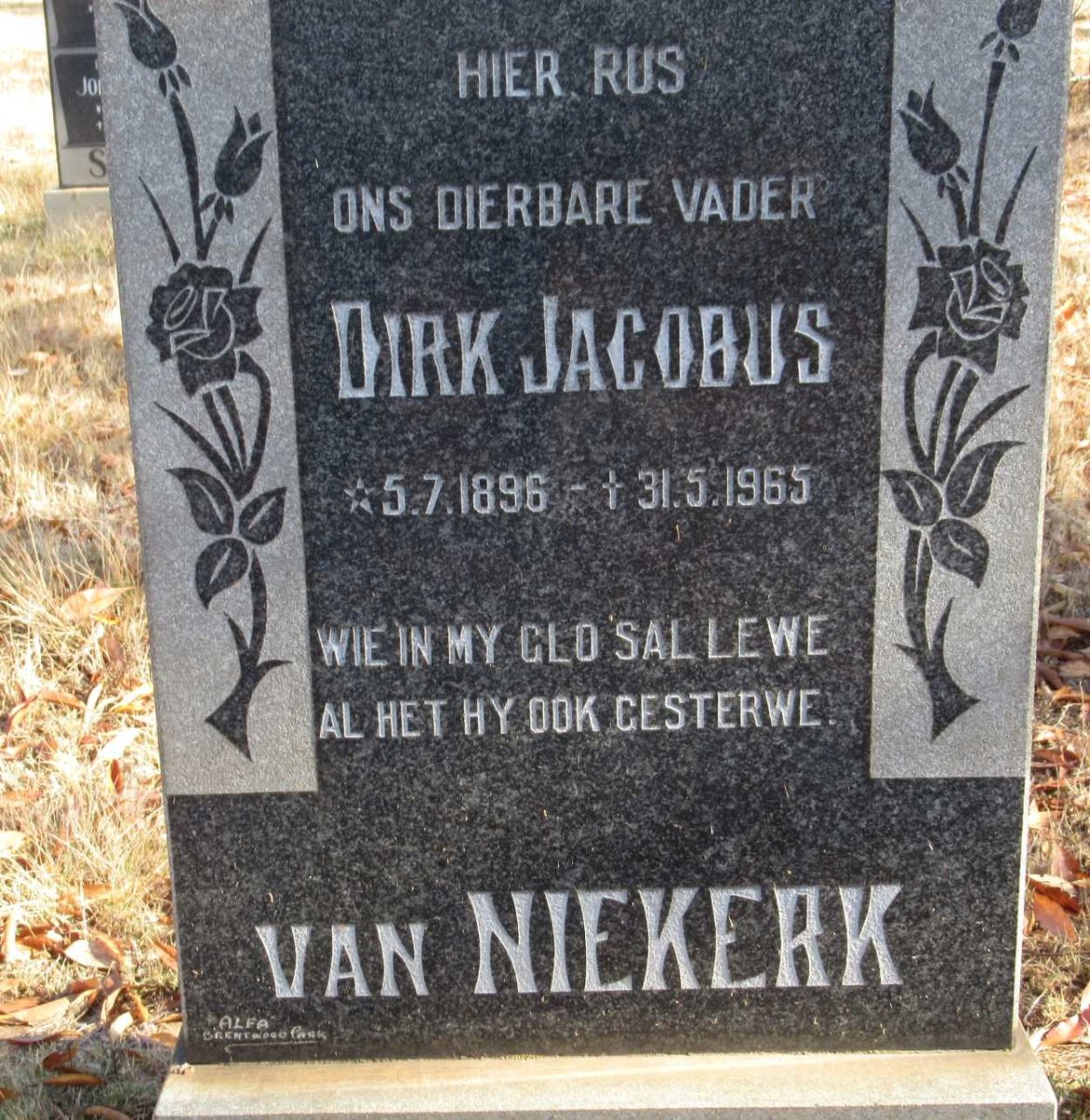 NIEKERK Dirk Jacobus, van 1896-1965