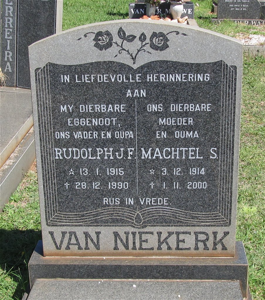 NIEKERK Rudolph J.F., van 1915-1990 &amp; Machtel S. 1914-2000
