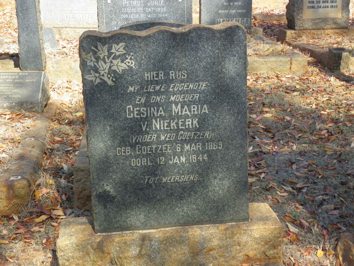 NIEKERK Gesina Maria, van voorheen COETZER nee COETZEE 1869-1944