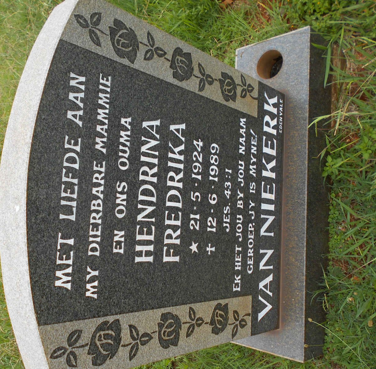 NIEKERK Hendrina Fredrika, van 1924-1989