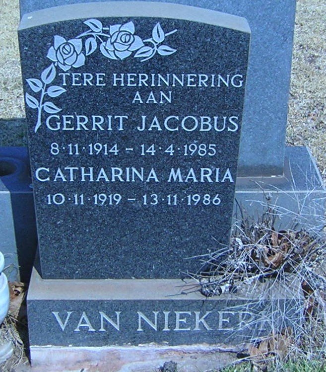 NIEKERK Gerrit Jacobus, van 1914-1985 &amp; Catharina Maria 1919-1986