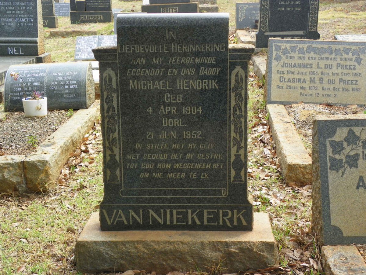 NIEKERK Michael Hendrik, van 1904-1952