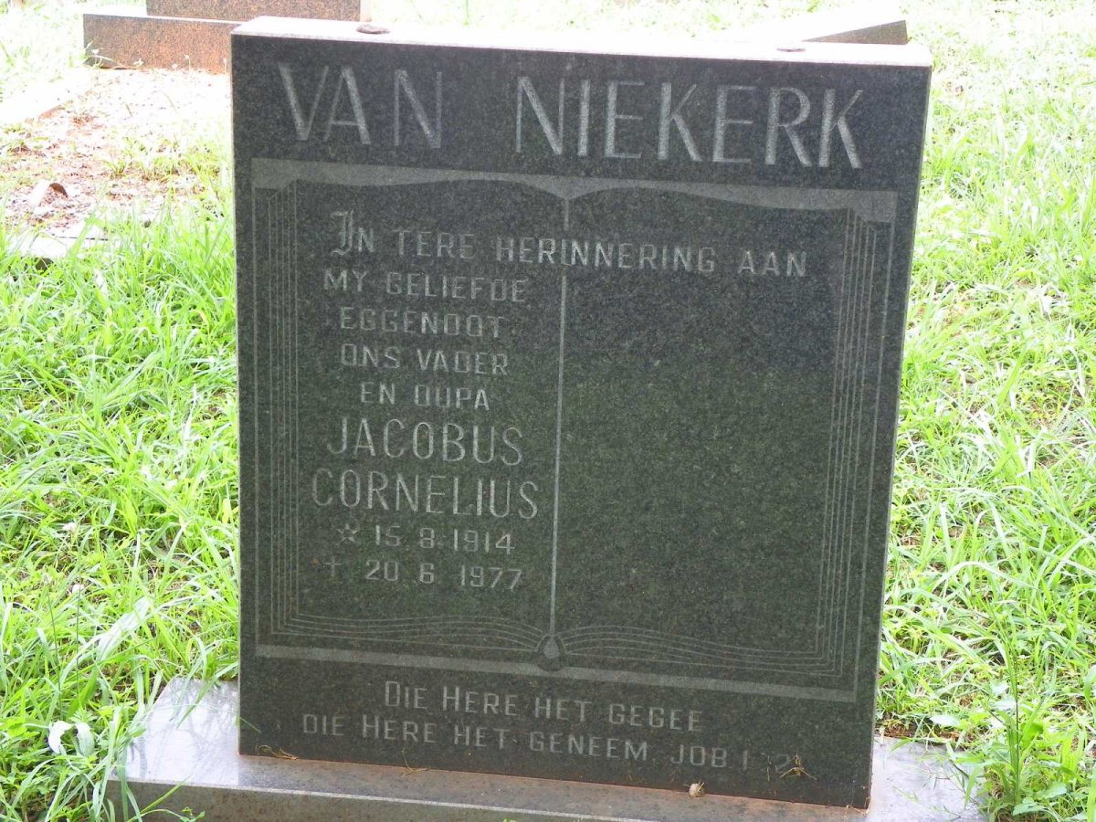 NIEKERK Jacobus Cornelius, van 1914-1977
