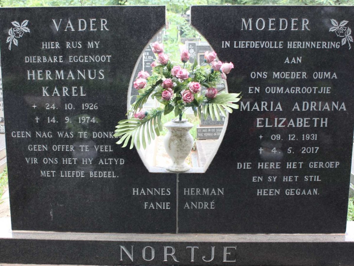 NORTJE Hermanus Karel 1926-1974 &amp; Maria Adriana Elizabeth 1931-2017