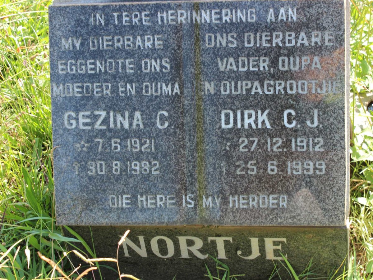 NORTJE Dirk C.J. 1912-1999 &amp; Gezina C. 1921-1982