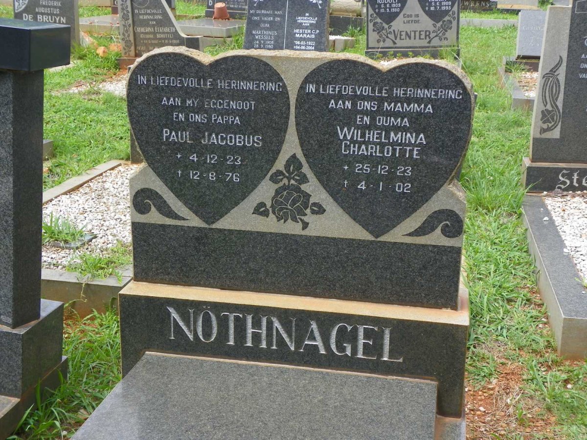 NOTHNAGEL Paul Jacobus 1923-1976 &amp; Wilhelmina Charlotte 1923-2002