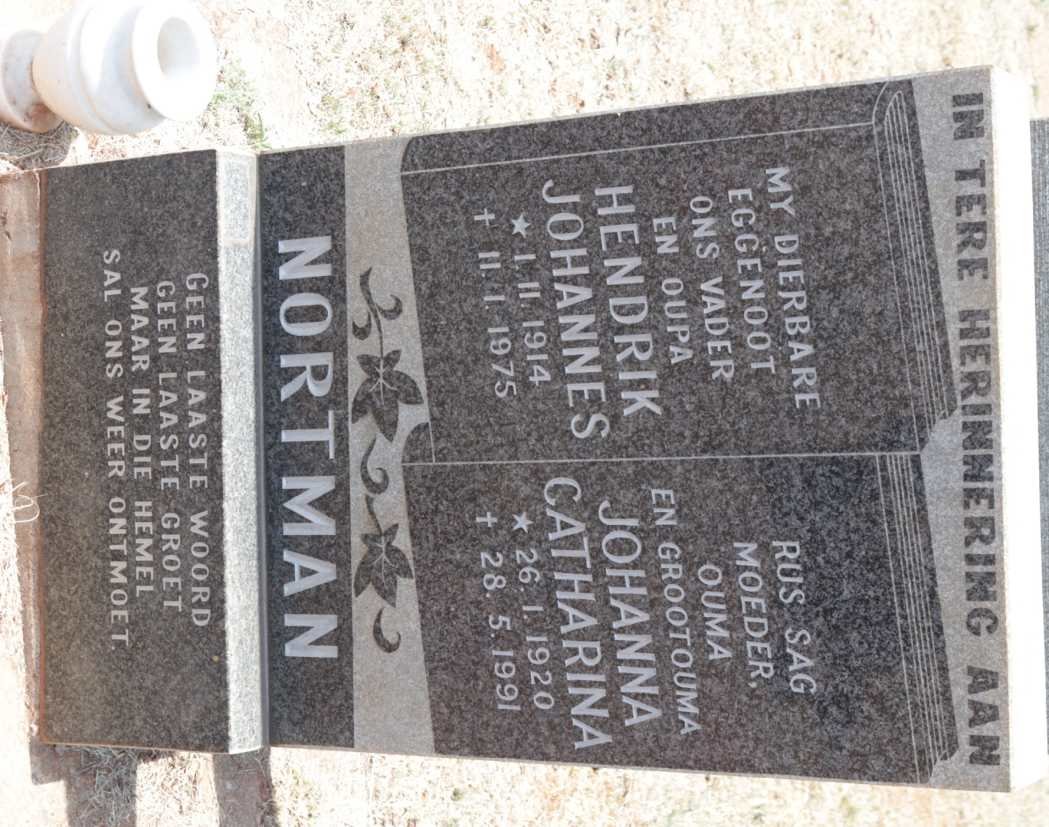 NORTMAN Hendrik Johannes 1914-1975 &amp; Johanna Catharina 1920-1991
