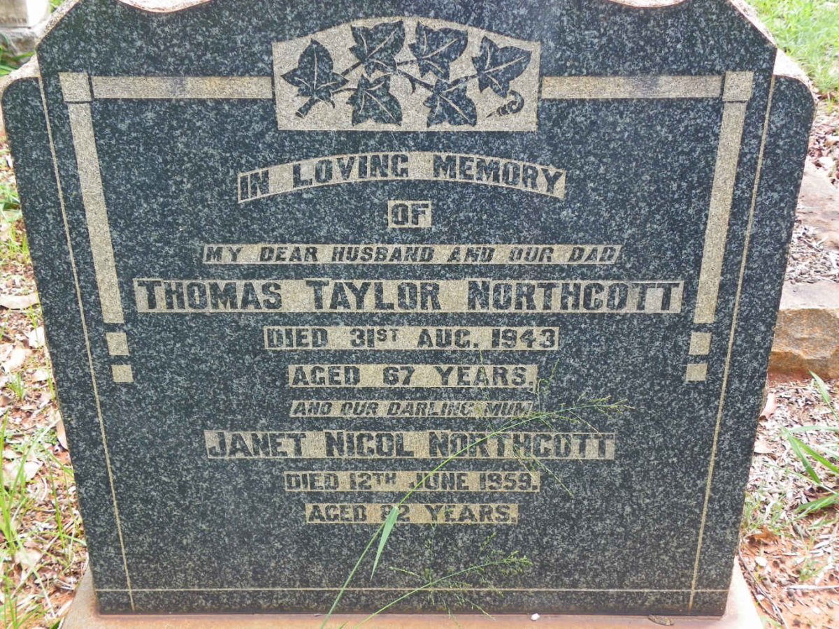 NORTHCOTT Thomas Taylor -1943 &amp; Janet Nicol -1959