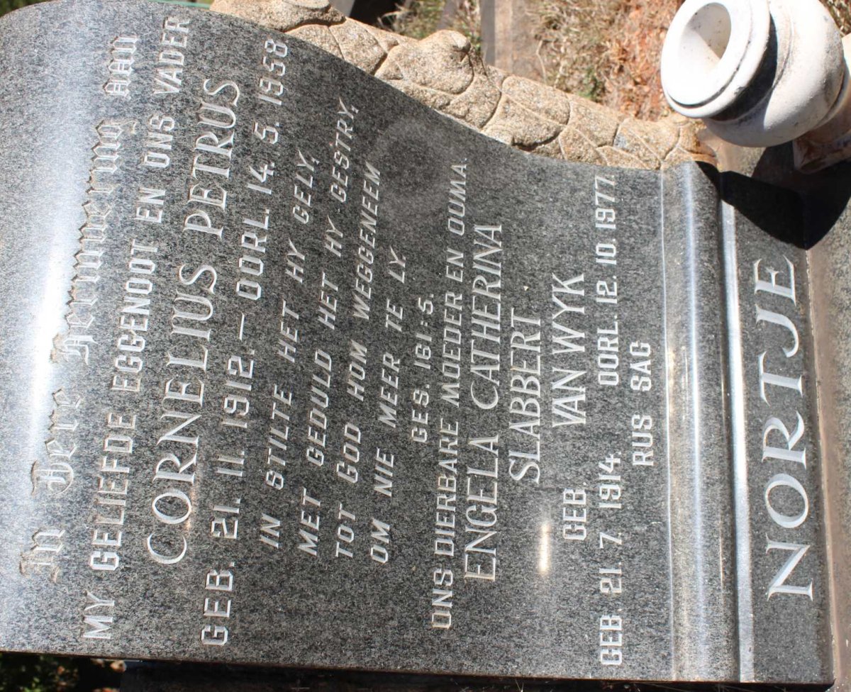 NORTJE Cornelius Petrus 1912-1958 &amp; Engela Catherina Slabbert VAN WYK 1914-1977