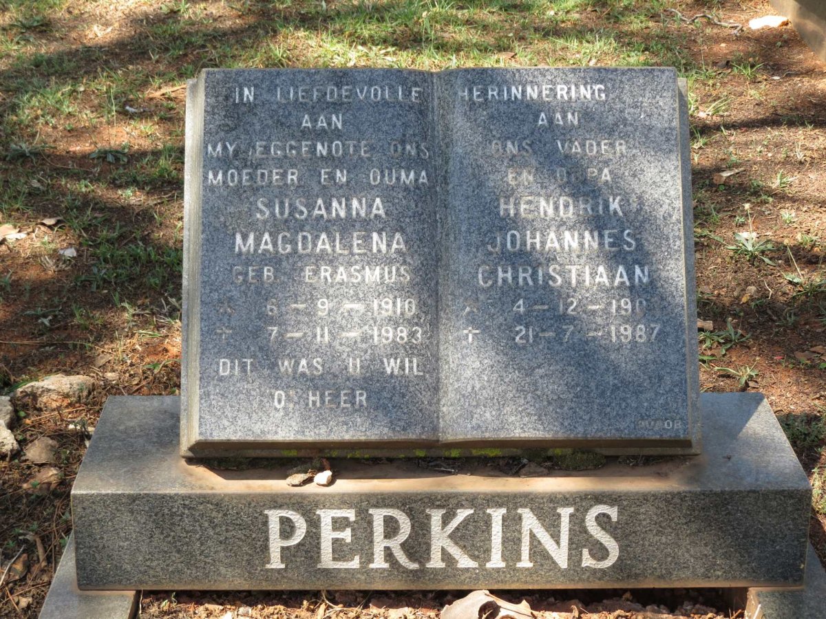 PERKINS Hendrik Johannes Christiaan 1903-1987 &amp; Susanna Magdalena ERASMUS 1910-1983