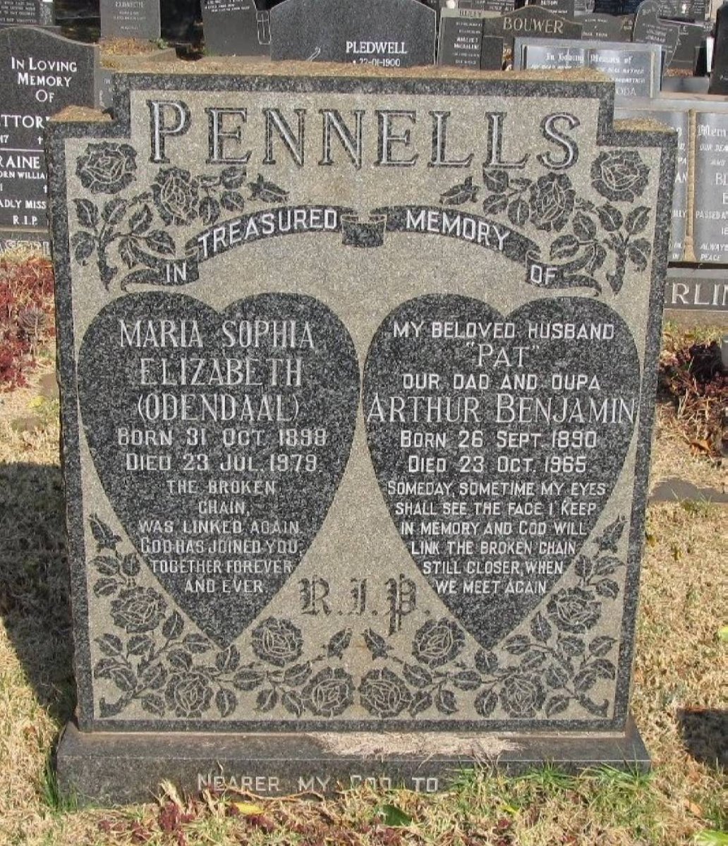 PENNELLS Arthur Benjamin 1890-1965 &amp; Maria Sophia Elizabeth ODENDAAL 1899-1979 