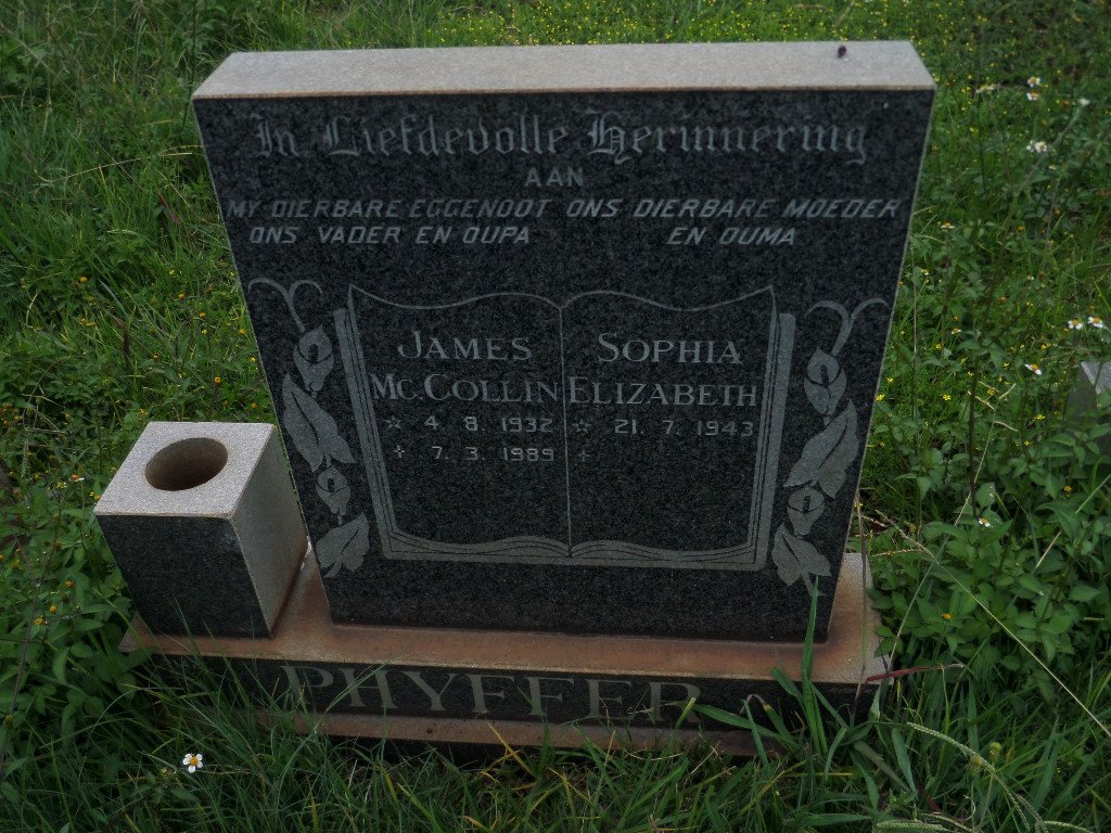 PHYFFER James McCollin 1932-1989 &amp; Sophia Elizabeth 1943-