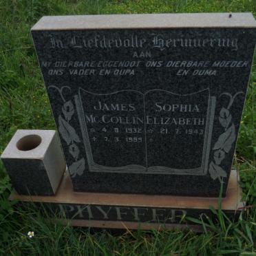 PHYFFER James McCollin 1932-1989 &amp; Sophia Elizabeth 1943-