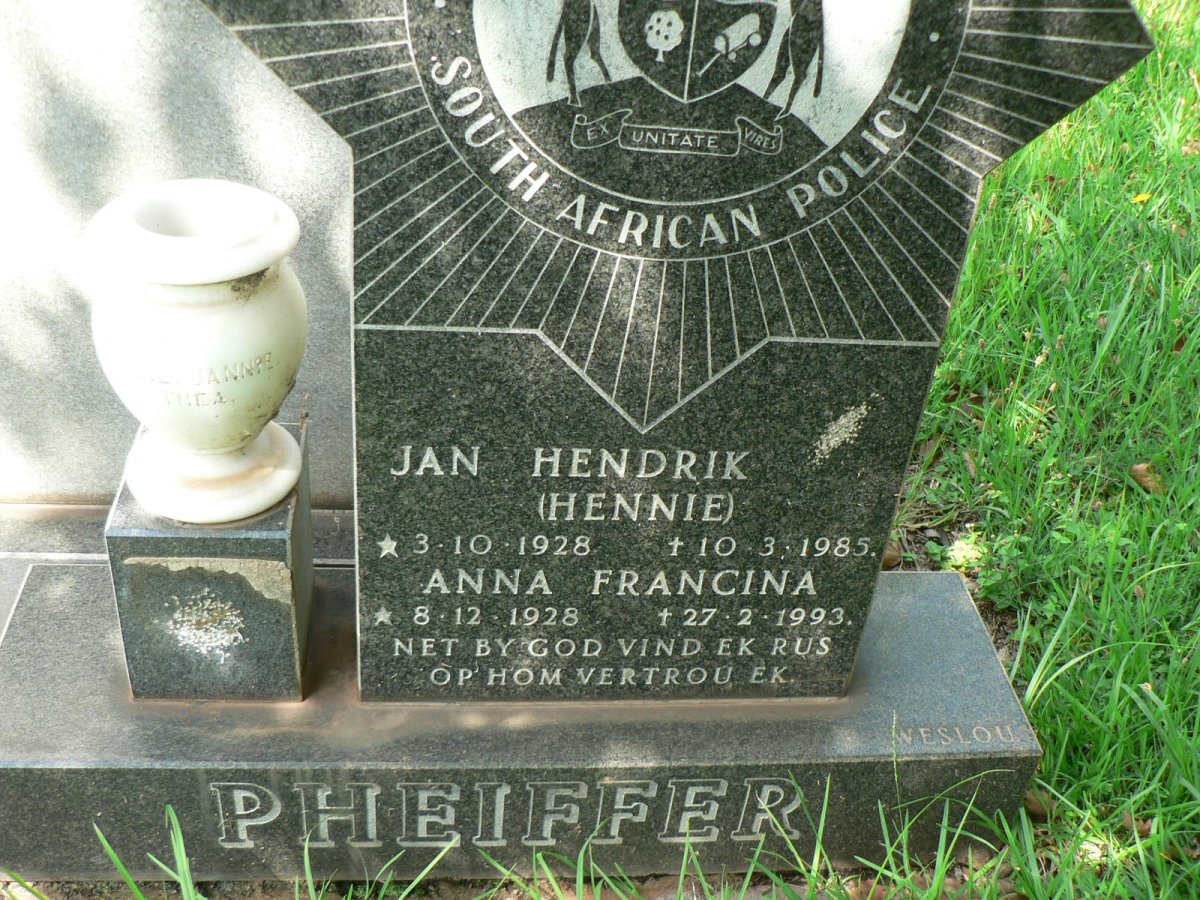PHEIFFER Jan Hendrik 1928-1985 &amp; Anna Francina 1928-1993