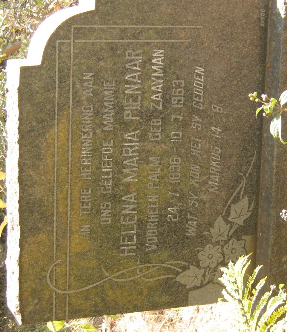 PIENAAR Helena Maria voorheen PALM nee ZAAYMAN 1896-1963