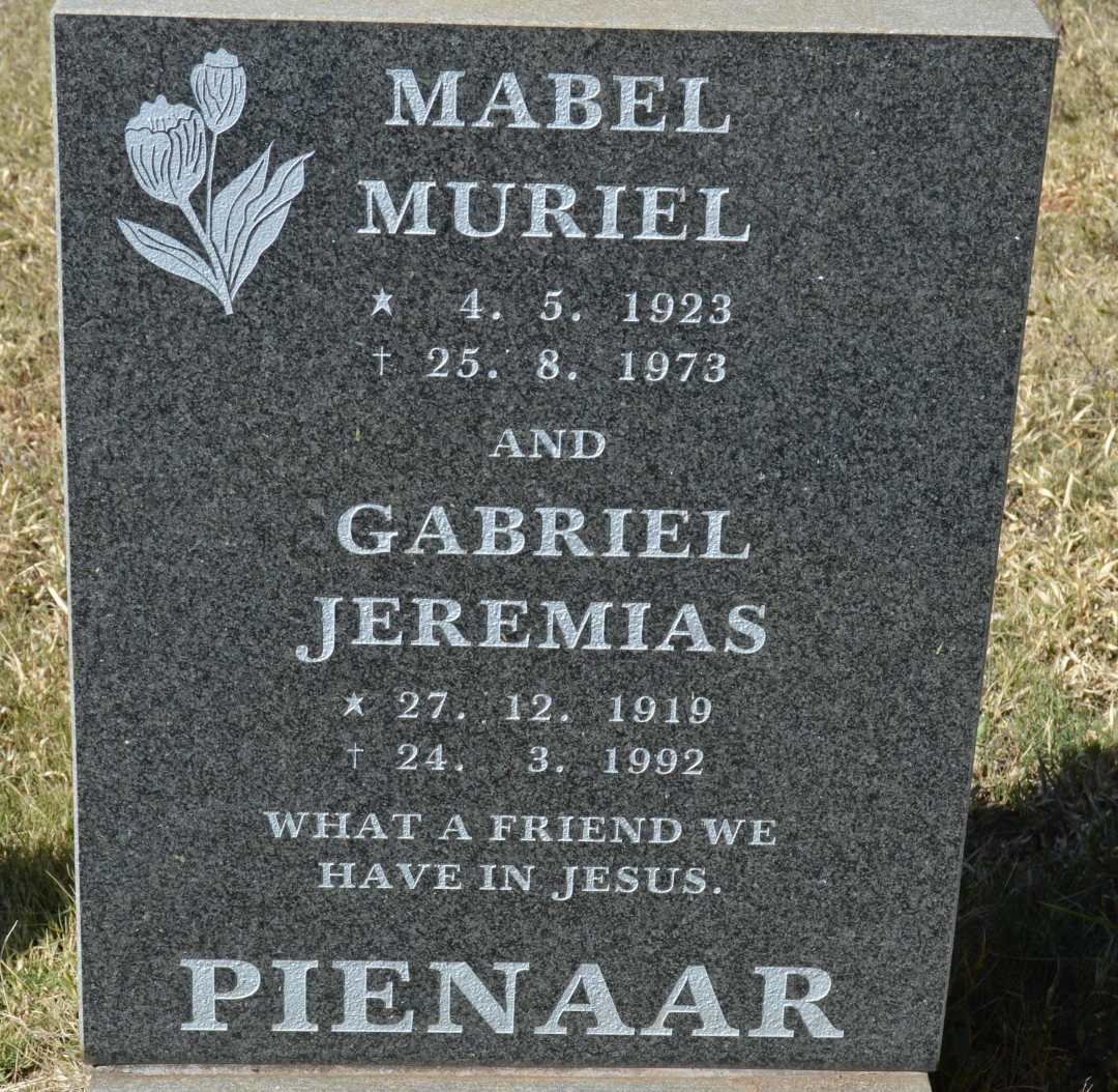 PIENAAR Gabriel Jeremias 1919-1992 &amp; Mabel Muriel 1923-1973