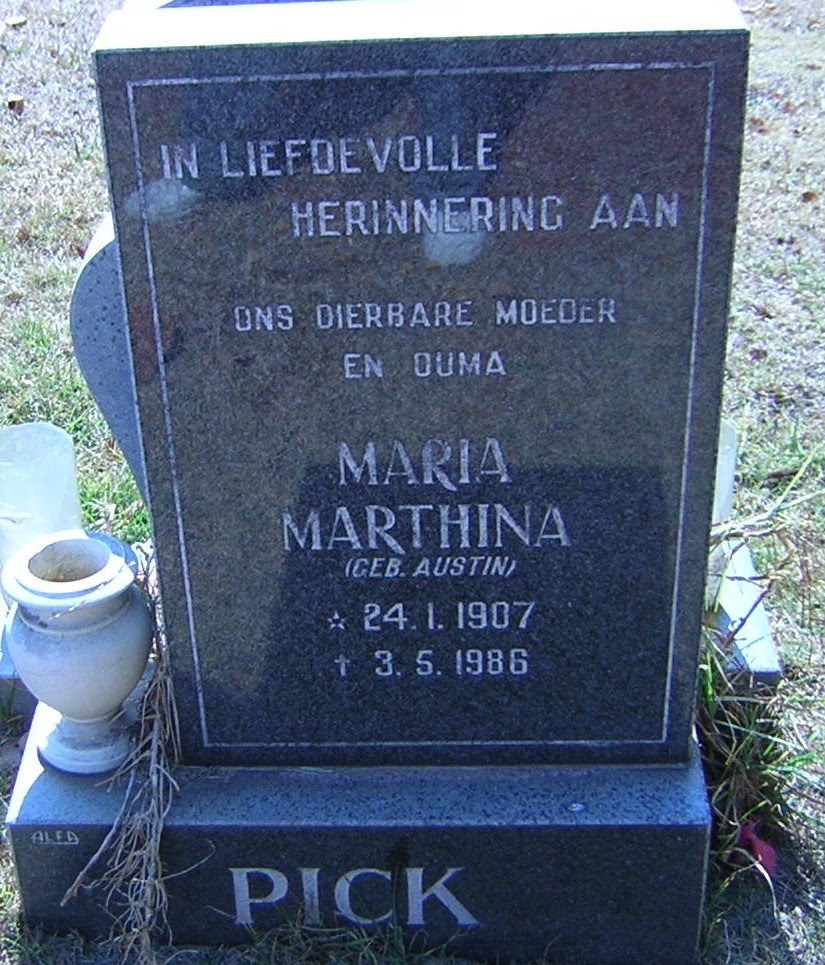 PICK Maria Marthina nee AUSTIN 1907-1986