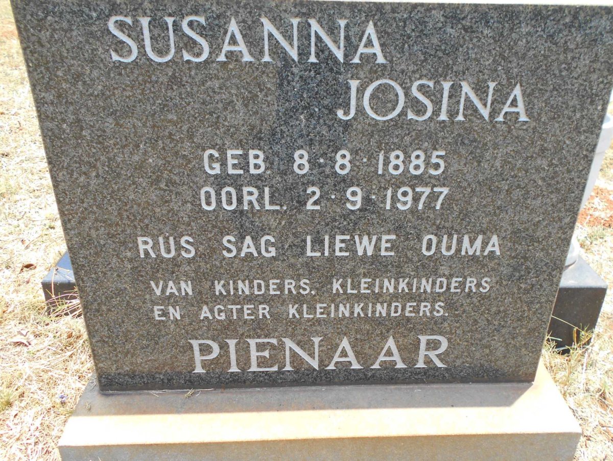 PIENAAR Susanna Josina 1885-1977