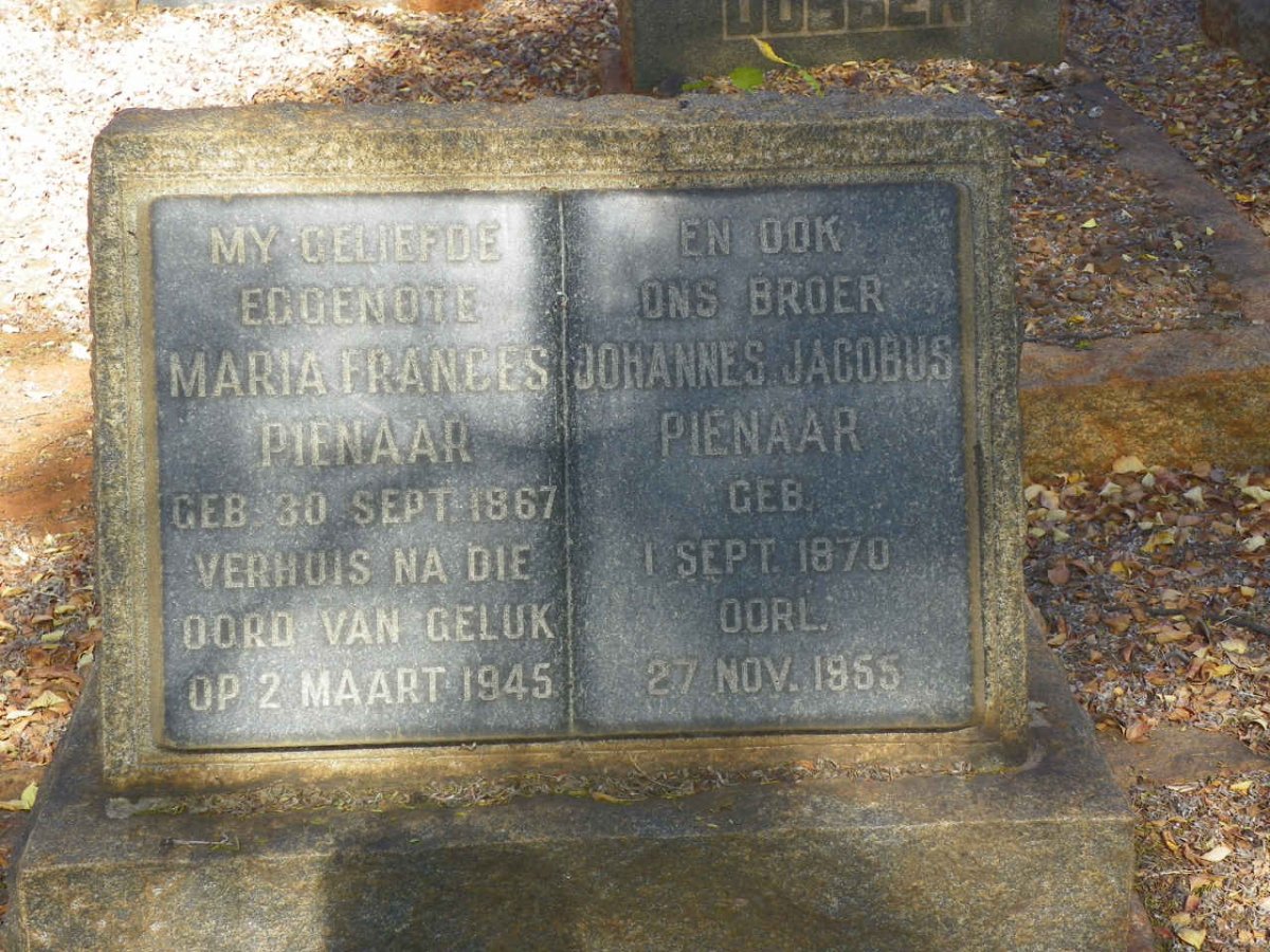 PIENAAR Johannes Jacobus 1870-1955 &amp; Maria Frances 1867-1945