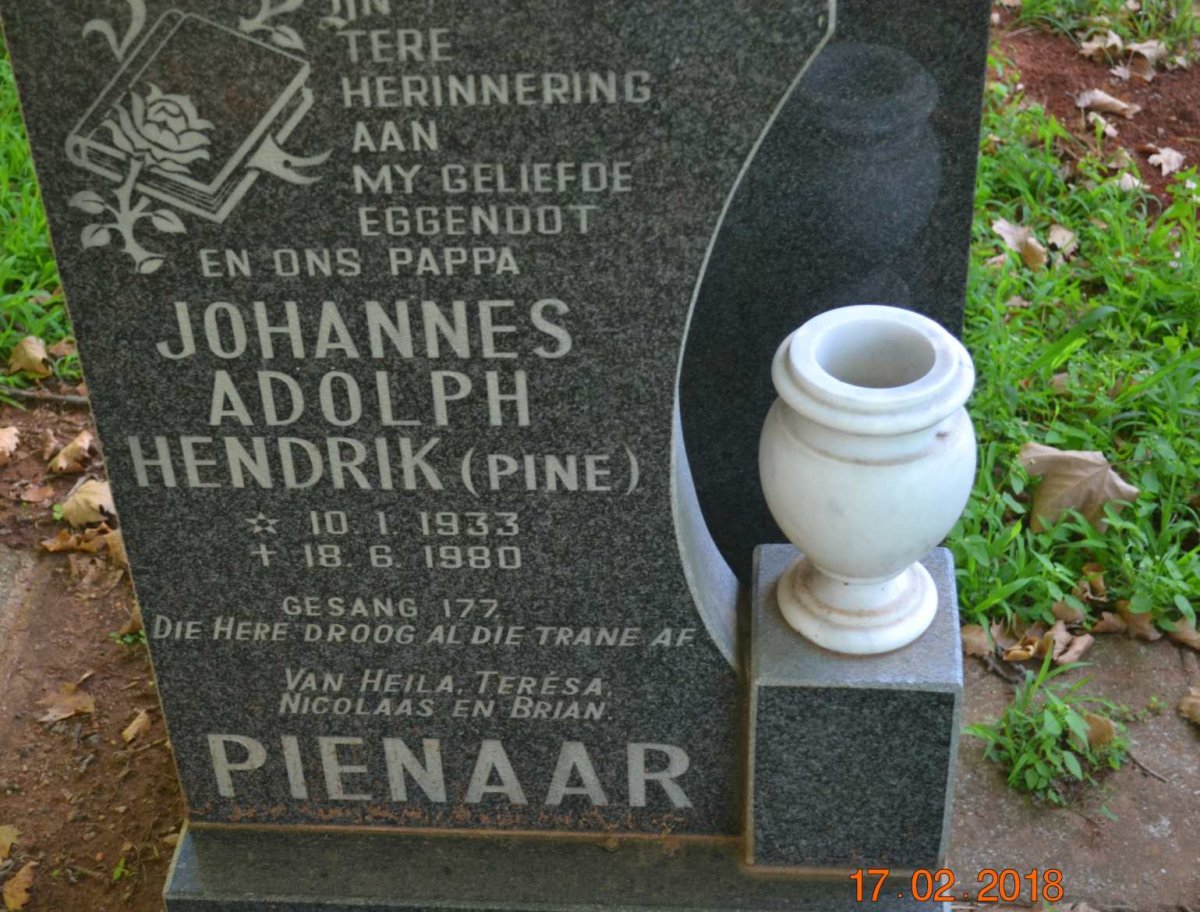 PIENAAR Johannes Adolph Hendrik 1933-1980