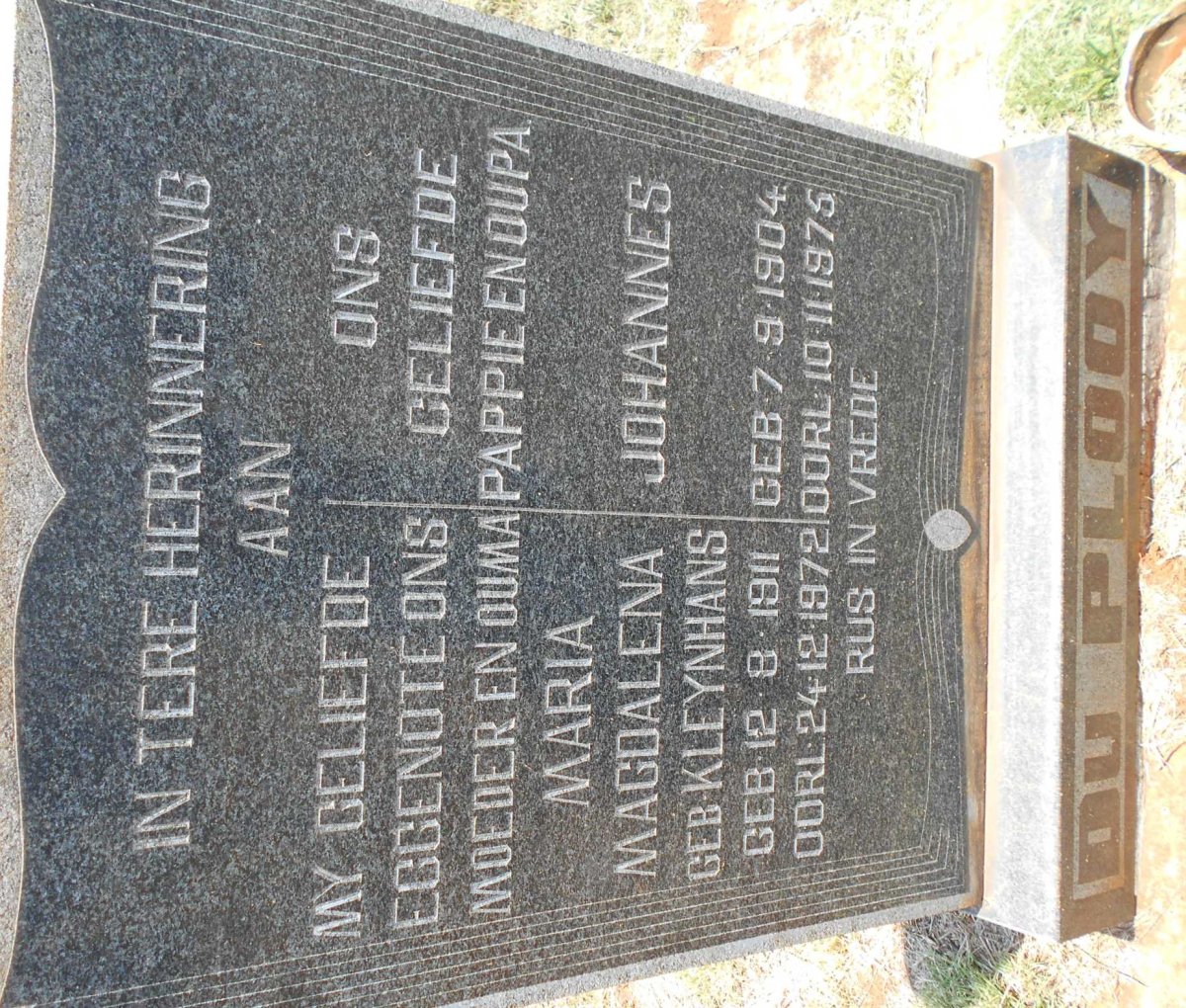 PLOOY Johannes, du 1904-1975 &amp; Maria Magdalena KLEYNHANS 1911-1972