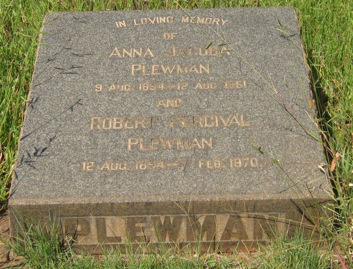 PLEWMAN Robert Percival 1894-1970 &amp; Anna Jacoba 1894-1951