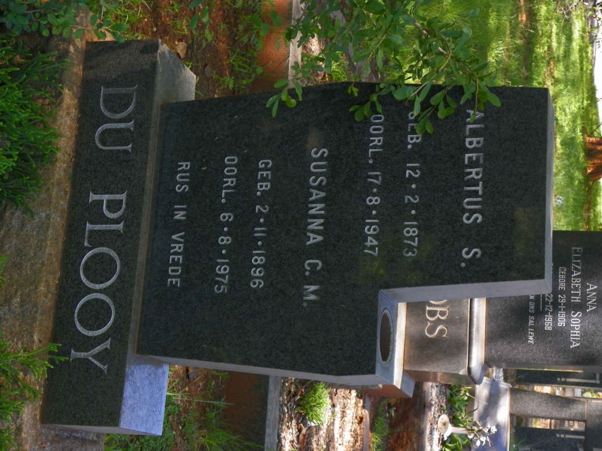 PLOOY Albertus S., du 1873-1947 &amp; Susanna C.M. 1896-1975