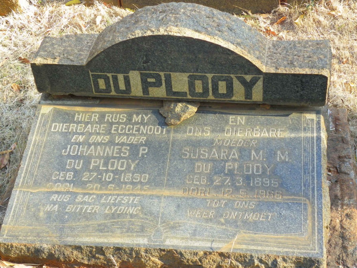 PLOOY Johannes P., du 1890-1945 &amp; Susara M.M. 1895-1966