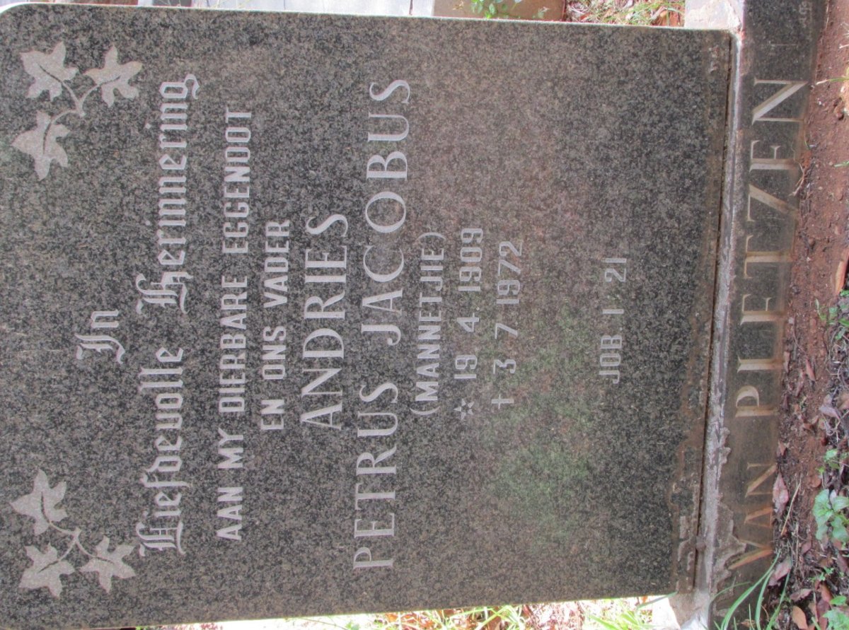 PLETZEN Andries Petrus Jacobus, van 1909-1972
