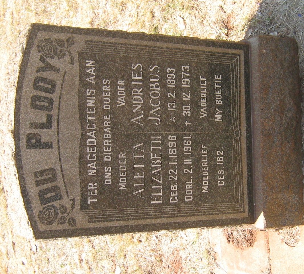 PLOOY Andries Jacobus, du 1893-1973 &amp; Aletta Elizabeth 1898-1961