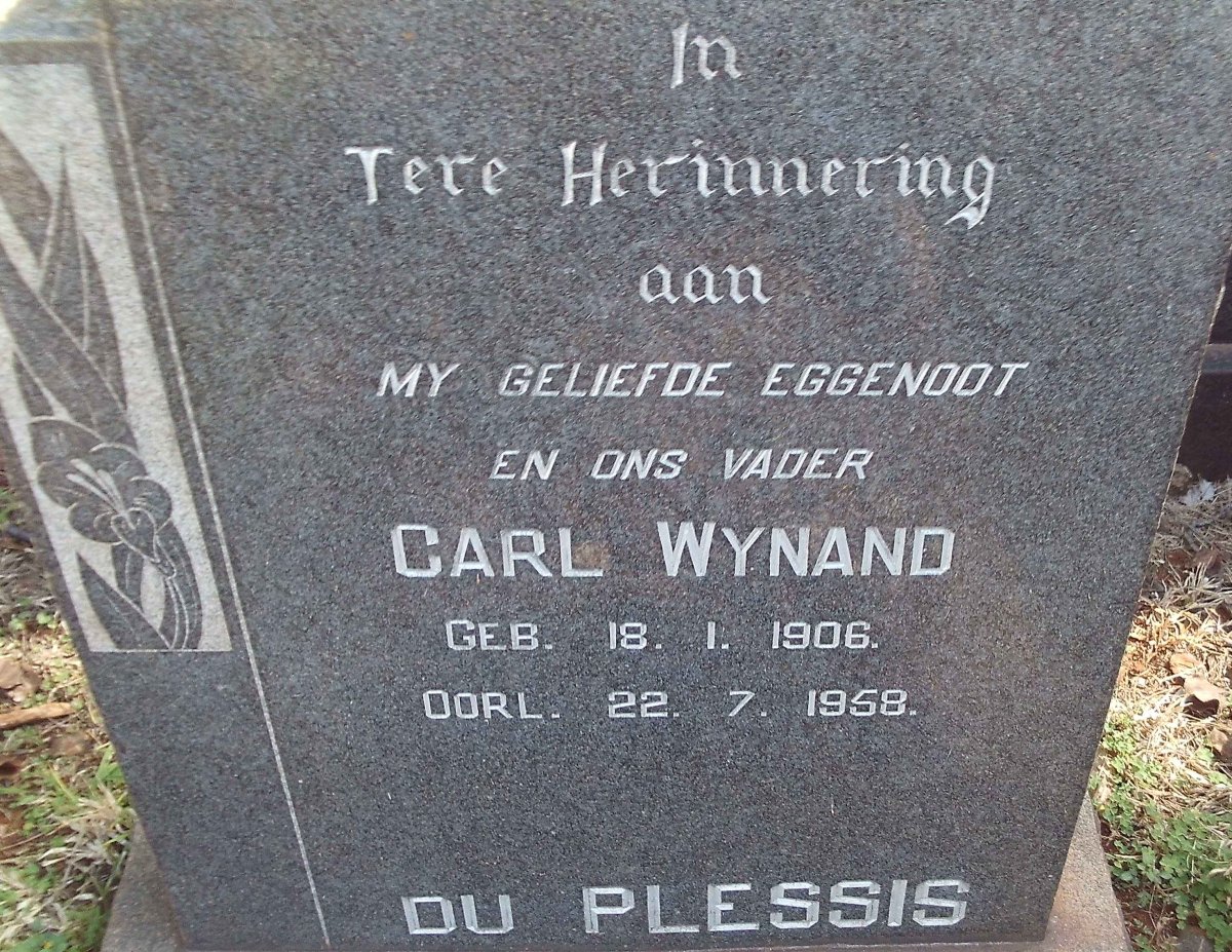 PLESSIS Carl Wynand, du 1906-1958