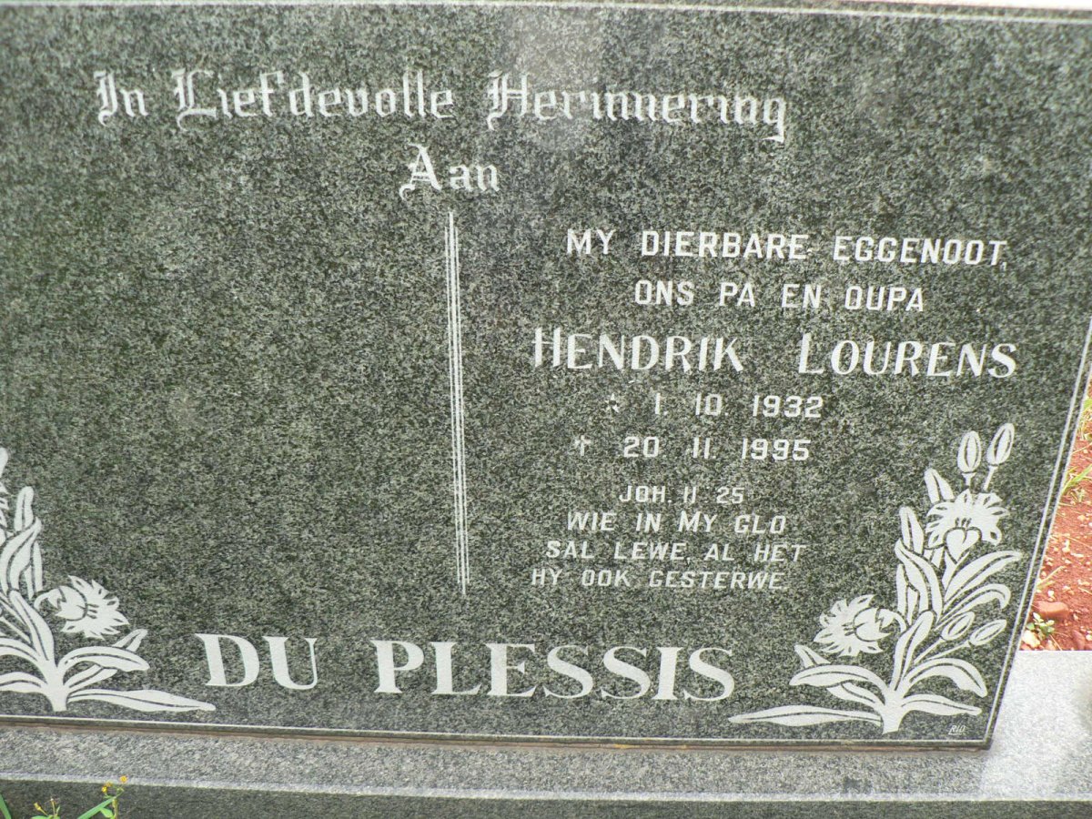 PLESSIS Hendrik Lourens, du 1932-1995