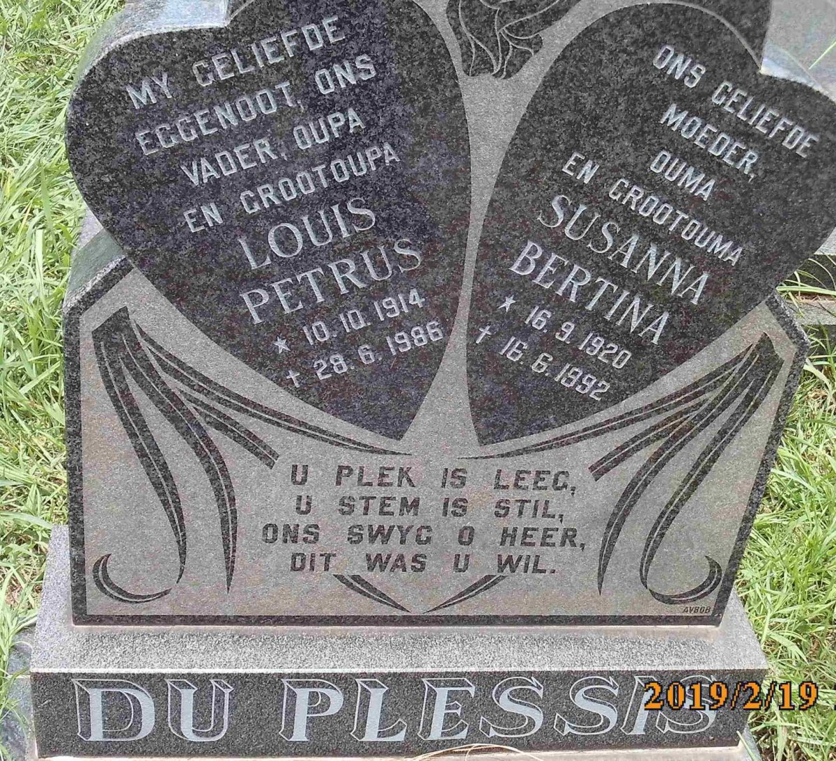 PLESSIS Louis Petrus, du 1914-1986 &amp; Susanna Bertina 1920-1992