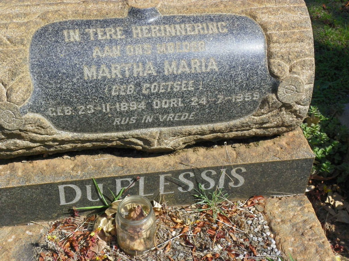 PLESSIS Martha Maria, du nee COETSEE 1894-1959