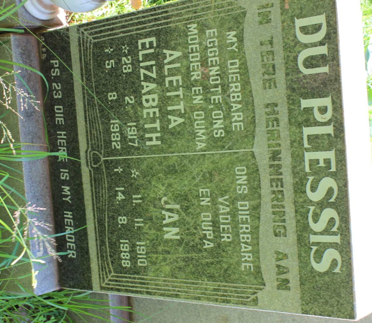PLESSIS Jan, du 1910-1988 &amp; Aletta Elizabeth 1917-1982