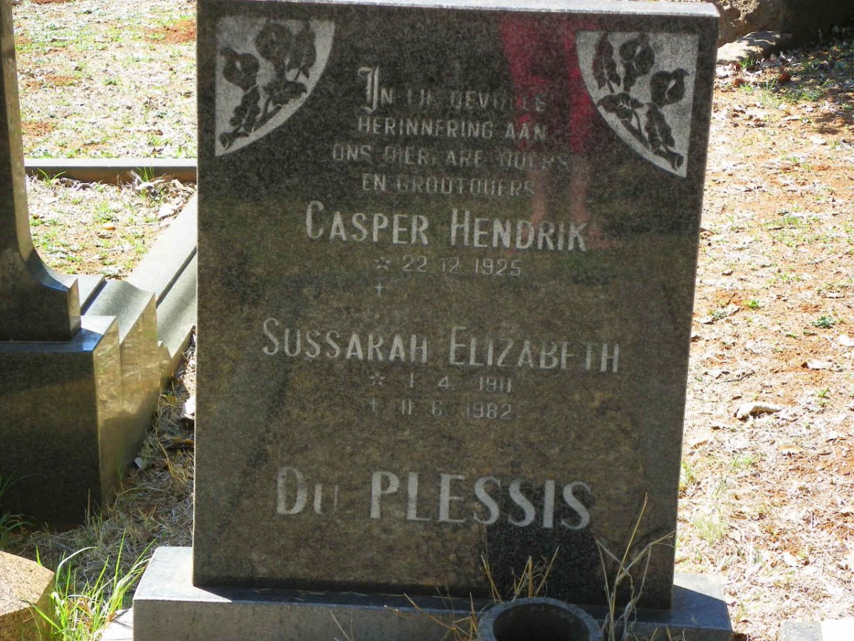 PLESSIS Casper Hendrik, du 1925-  &amp; Sussarah Elizabeth 1911-1982
