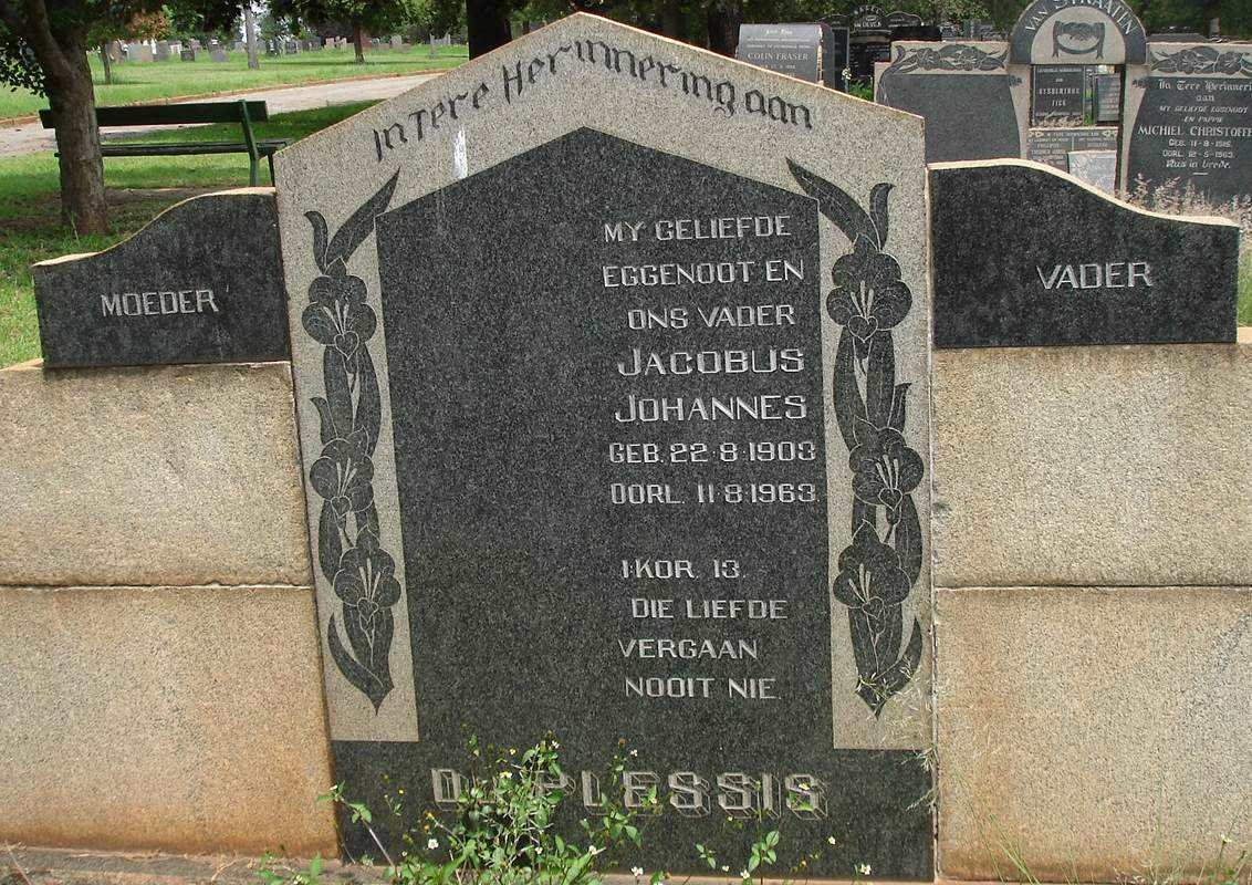 PLESSIS Jacobus Johannes, du 1903-1963