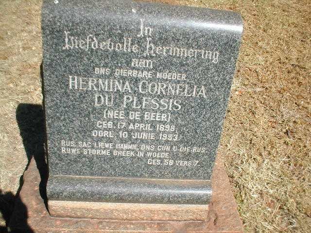 PLESSIS Hermina Cornelia, du nee de BEER 1898-1953