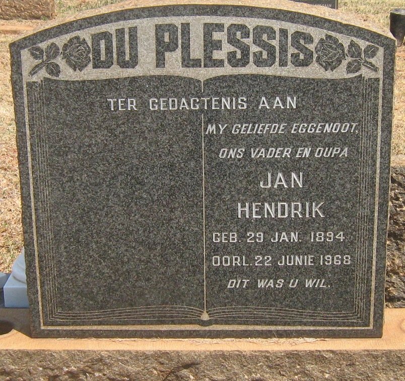 PLESSIS Jan Hendrik, du 1894-1968