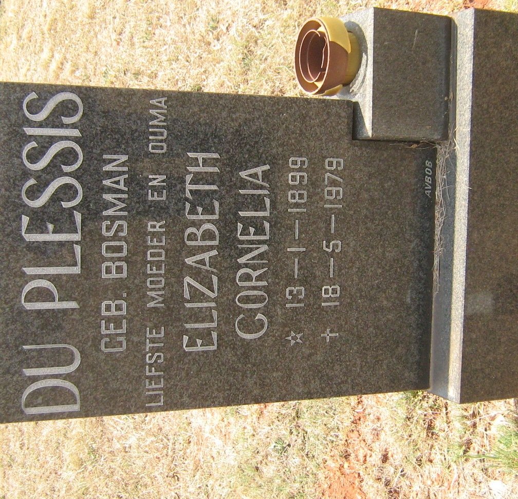 PLESSIS Elizabeth Cornelia, du nee BOSMAN 1899-1979