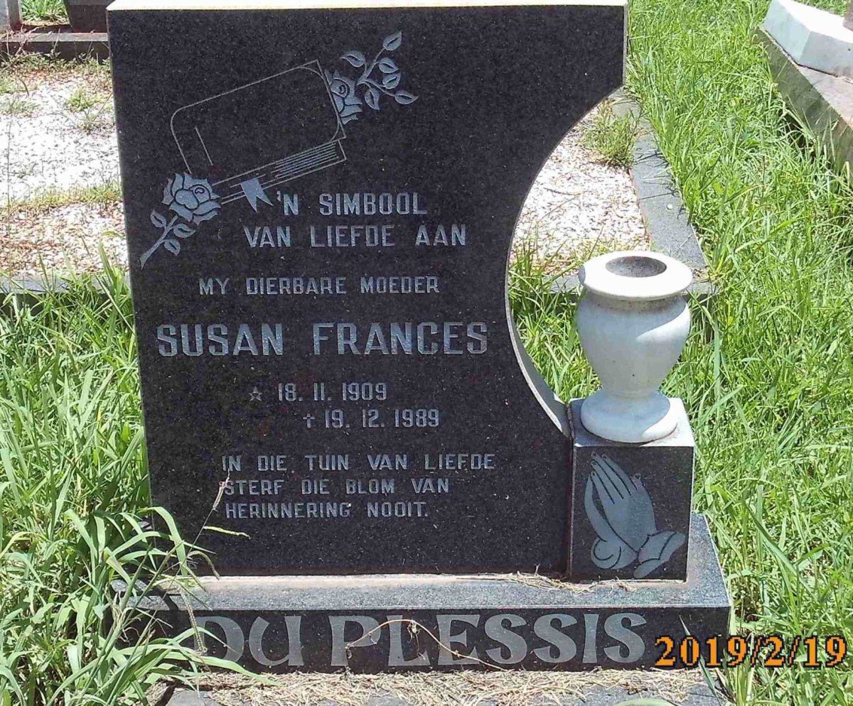 PLESSIS Susan Frances, du 1909-1989