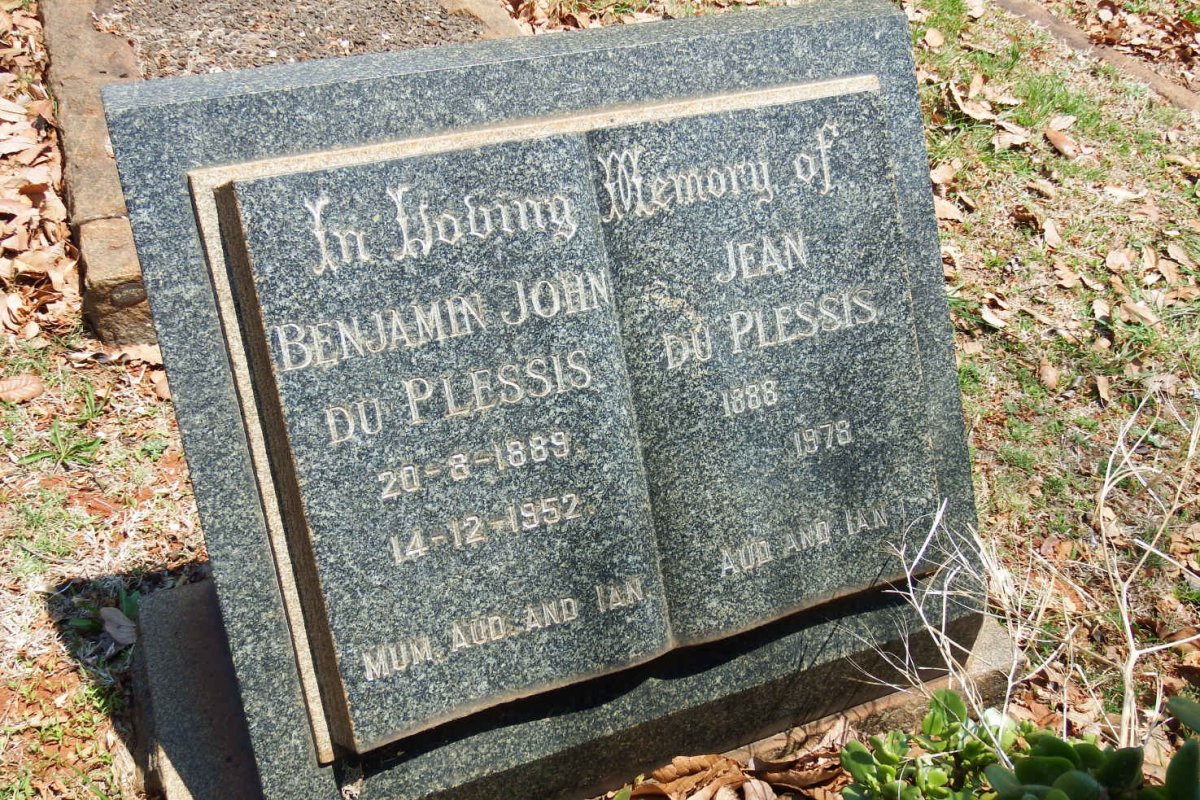 PLESSIS Benjamin John, du 1889-1952 &amp; Jean 1888-1978