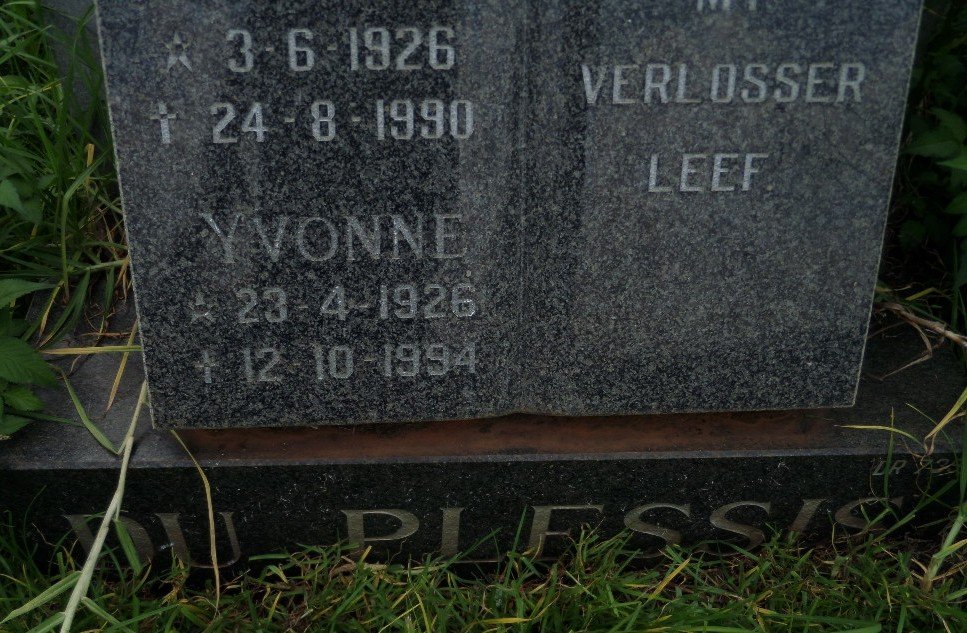 PLESSIS Paul Johannes, du 1926-1990 &amp; Yvonne 1926-1994