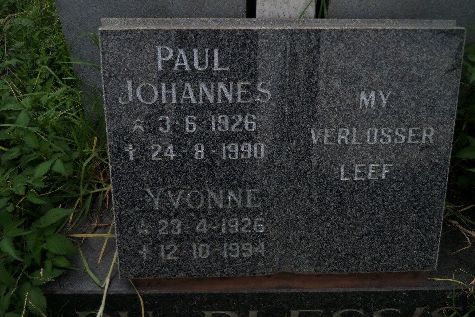 PLESSIS Paul Johannes, du 1926-1990 &amp; Yvonne 1926-1994