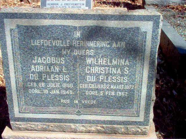 PLESSIS Jacobus Adriaan L., du 1860-1948 &amp; Wilhelmina Christina S. CILLIERS 1872-1962
