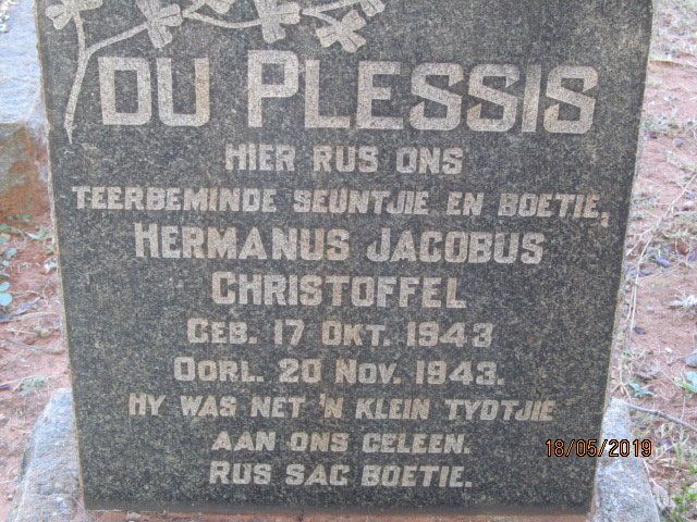 PLESSIS Hermanus Jacobus Christoffel, du 1943-1943