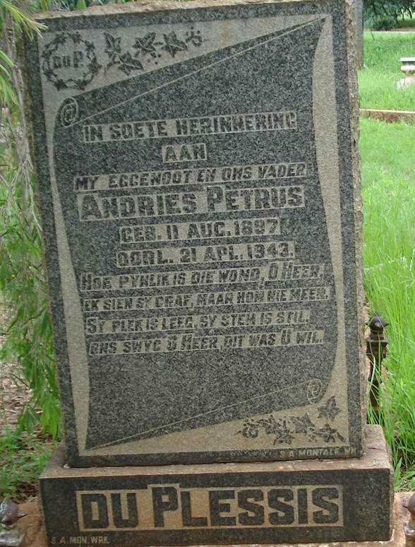 PLESSIS Andries Petrus, du 1897-1943